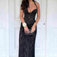 Black Halter V-Neck Sleeveless Sheath Lace Long Prom Dress MD436