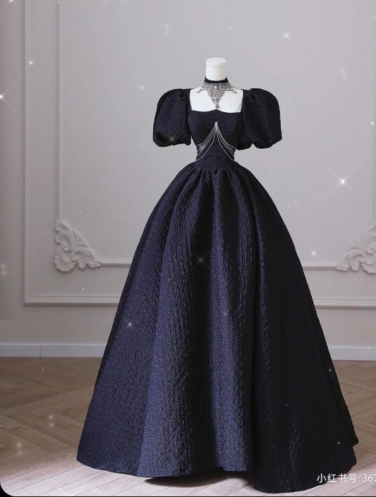 Beautiful A-line Square Neck Dark Purple Evening Dress Satin Prom Dress MD438