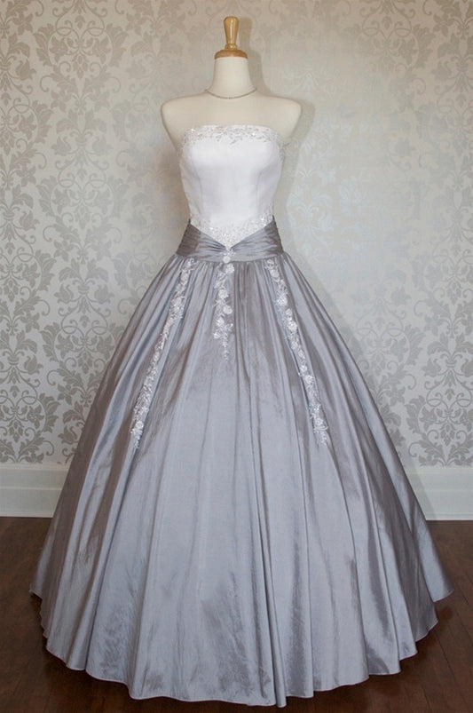 Beautiful A-line Strapless Neck Gray Evening Dress  Embroidered Satin Prom Dress MD444