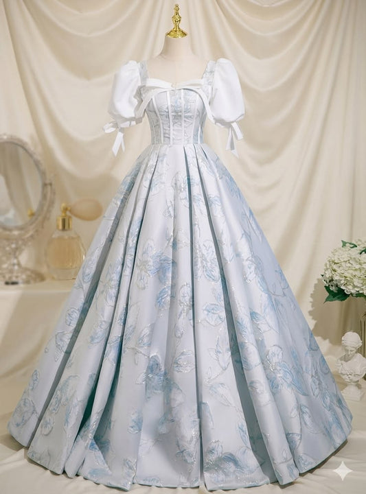 Beautiful A-line Square Neck White Evening Dress Embroidered Satin Prom Dress MD450