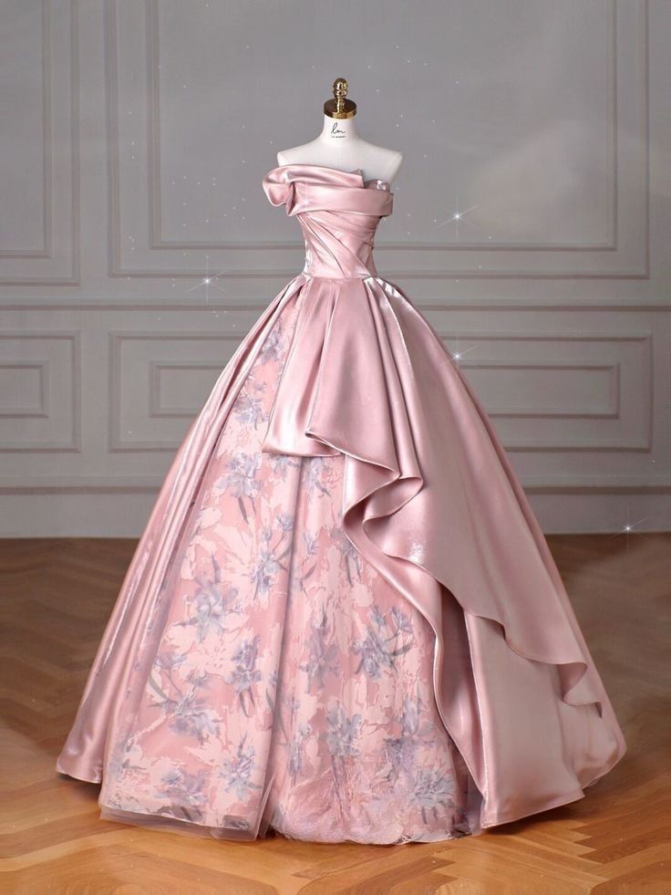 Elegant A-line Off-the-Shoulder Pink Evening Dress Pleated Satin Prom Dress MD455