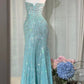 Elegant Sheath Sweetheart Blue Evening Dress Beaded Satin Prom Dress MD465