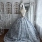 Elegant Ball Gown Off-the-Shoulder Blue Evening Dress Sequins Lace Prom Dress MD466