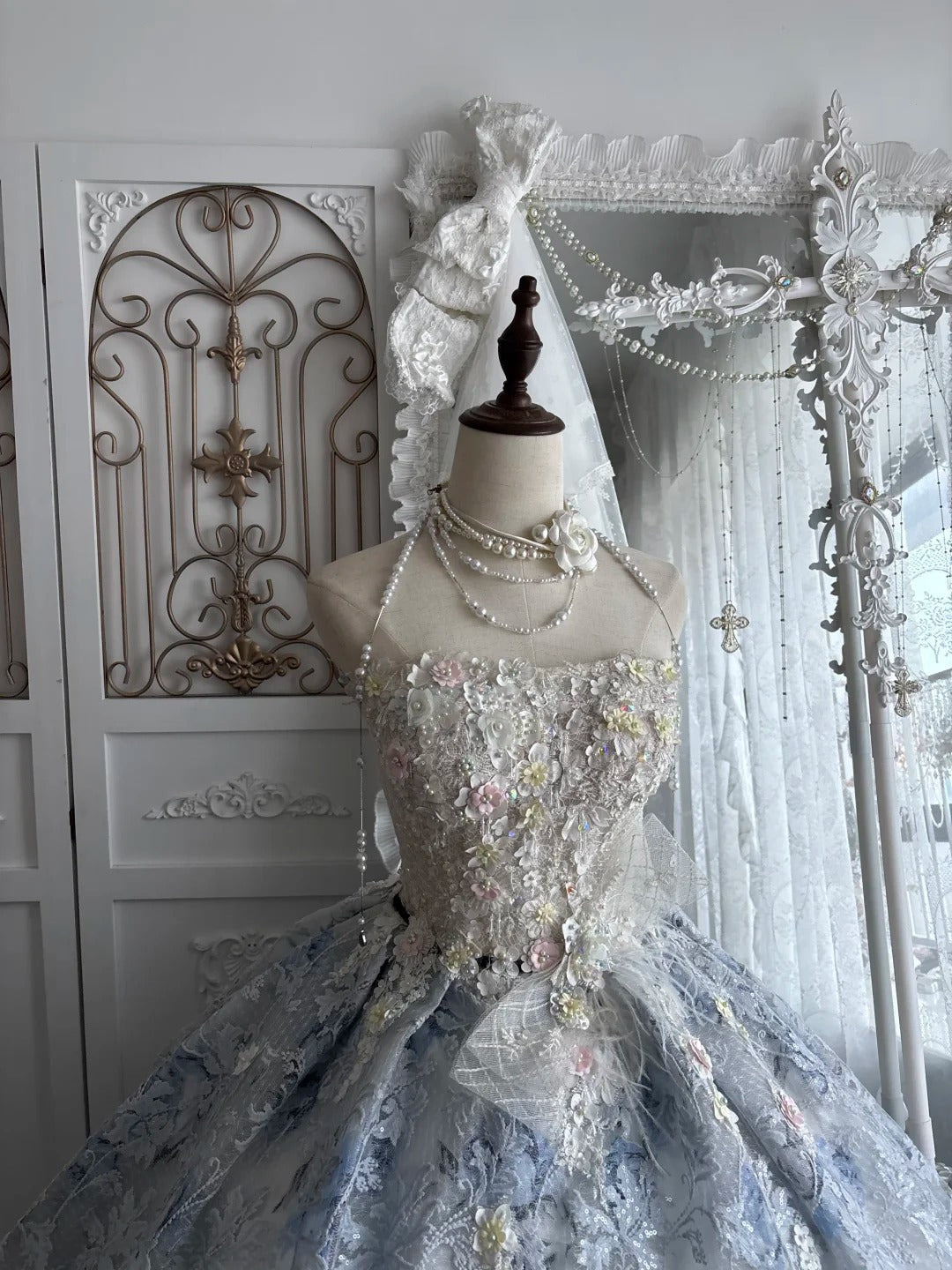 Elegant Ball Gown Off-the-Shoulder Blue Evening Dress Sequins Lace Prom Dress MD466