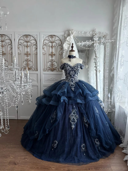 Elegant Ball Gown Sweetheart Black Evening Dress Embroidered Tulle Prom Dress MD467
