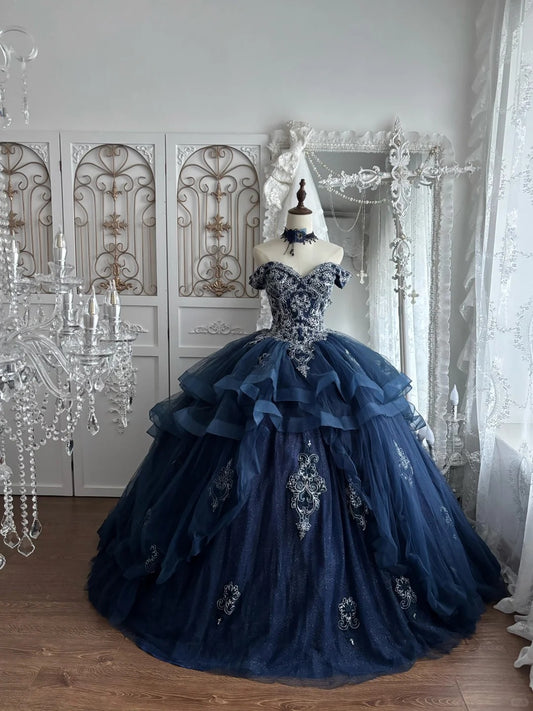 Elegant Ball Gown Sweetheart Black Evening Dress Embroidered Tulle Prom Dress MD467