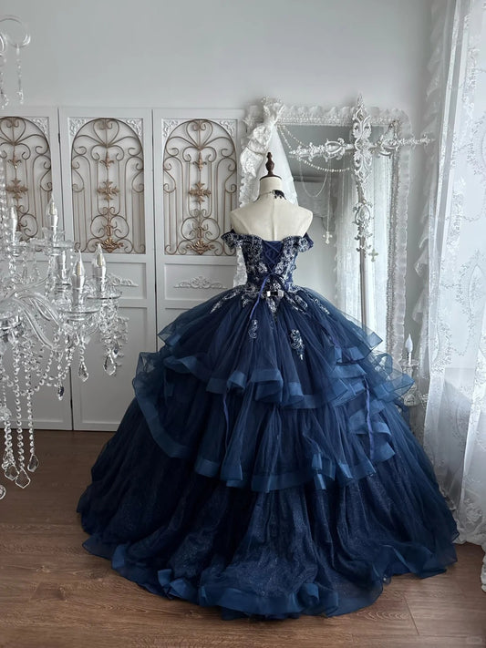 Elegant Ball Gown Sweetheart Black Evening Dress Embroidered Tulle Prom Dress MD467