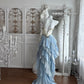 Elegant Sheath Sweetheart Blue Evening Dress Cascade Pleated Tulle Prom Dress MD468