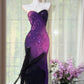 Elegant Sheath Sweetheart Purple Evening Dress Beaded Satin Prom Dress MD469