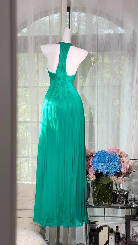 Elegant Sheath Halter Neck Blue Evening Dress Tulle Prom Dress MD471