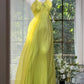 Elegant Sheath Halter Neck Green Evening Dress Pleated Tulle Prom Dress MD472