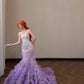 Elegant Mermaid Strapless Neck Purple Evening Dress 3D organza petals Beaded Tulle Prom Dress MD475