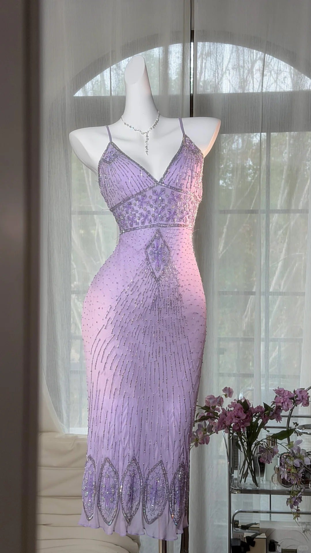 Elegant Sheath V Neck Pink Evening Dress Beaded Chiffon Prom Dress MD477