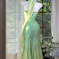 Elegant Sheath Halter Neck Green Evening Dress Beaded Tulle Prom Dress MD478