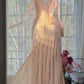 Elegant Sheath V Neck Champagne Evening Dress Beaded Tulle Prom Dress MD479