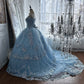 Elegant Ball Gown Strapless Neck Blue Evening Dress Sequins Tulle Prom Dress MD480