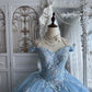Elegant Ball Gown Strapless Neck Blue Evening Dress Sequins Tulle Prom Dress MD480