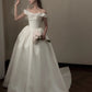 Elegant A-line Off-the-Shoulder Long Wedding Dress Satin White Prom Dress MD488
