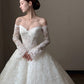 Elegant Ball Gown Off-the-Shoulder Long Wedding Dress Lace White Prom Dress MD489