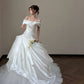 Elegant A-line Off-the-Shoulder Tulle Long Wedding Dress Satin White Prom Dress MD490