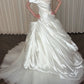Elegant A-line Off-the-Shoulder Tulle Long Wedding Dress Satin White Prom Dress MD490