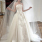 Elegant A-line Strapless Long Wedding Dress Embroidered Satin White Prom Dress MD491