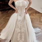 Elegant A-line Strapless Long Wedding Dress Embroidered Satin White Prom Dress MD491