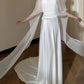 Elegant Sheath Strapless Long Wedding Dress Satin White Prom Dress MD493