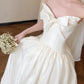 Elegant A-line Strapless Long Wedding Dress Satin White Prom Dress MD494
