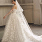 Elegant A-line Sweetheart Long Wedding Dress 3D fabric appliqué Tulle White Prom Dress MD497