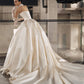 Elegant A-line Off-the-Shoulder Long Wedding Dress Satin White Prom Dress MD498