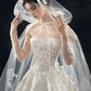 Elegant A-line Strapless Long Wedding Dress 3D appliqué Satin White Prom Dress MD500