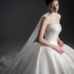 Elegant Ball Gown Strapless Long Wedding Dress Embroidered Satin White Prom Dress MD501