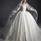 Elegant Ball Gown Strapless Long Wedding Dress Embroidered Satin White Prom Dress MD501