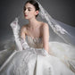 Elegant Ball Gown Sweetheart Long Wedding Dress Embroidered Satin White Prom Dress MD502