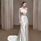 Elegant Sheath Strapless Long Wedding Dress Satin White Prom Dress MD504