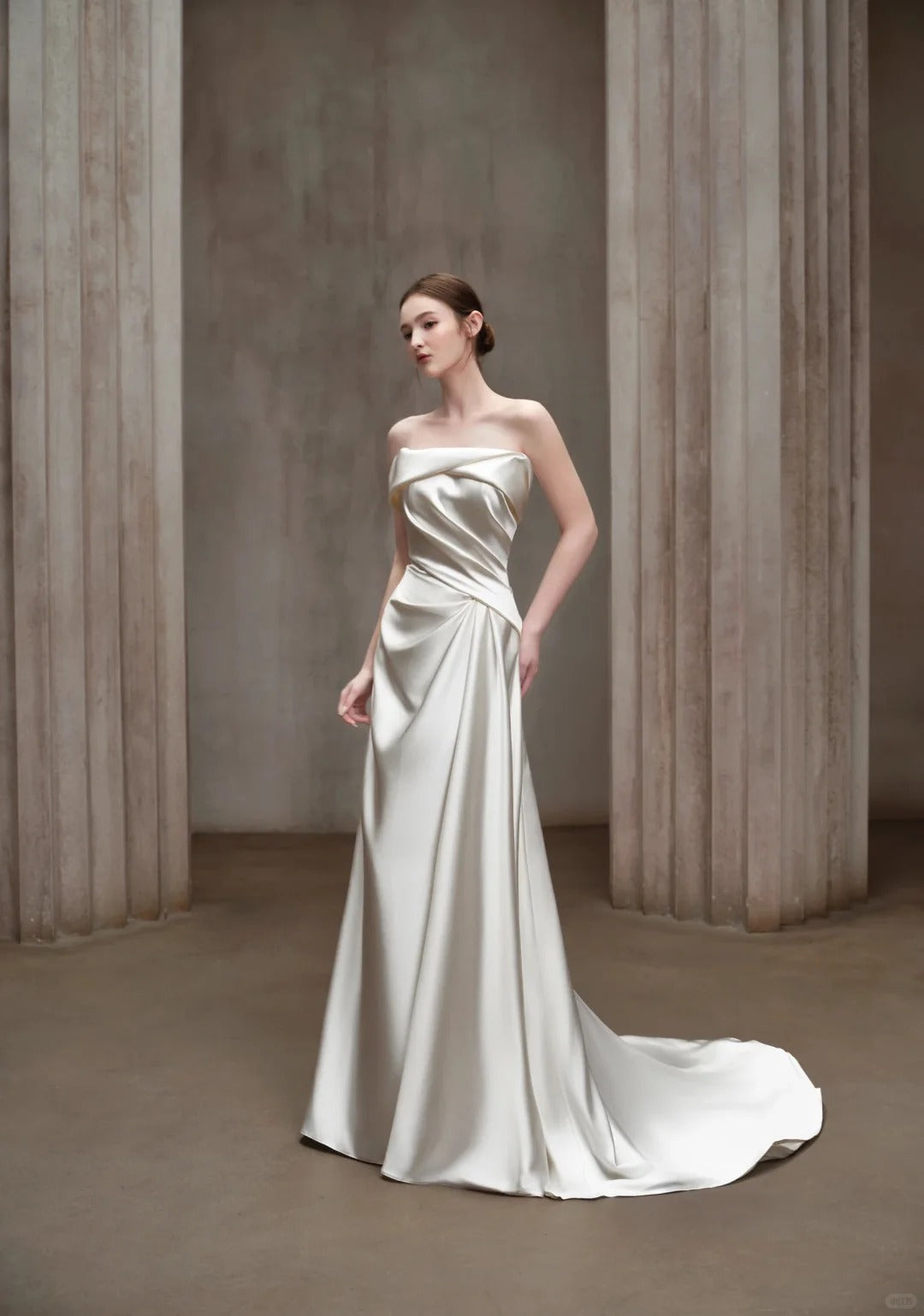 Elegant Sheath Strapless Long Wedding Dress Satin White Prom Dress MD504