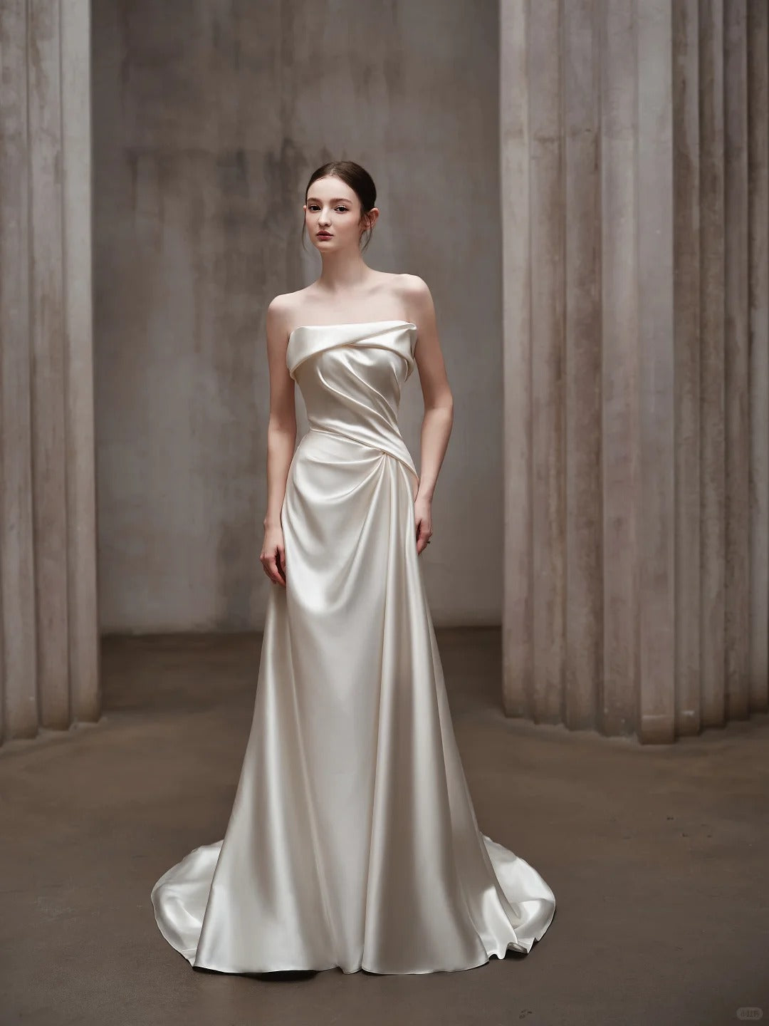 Elegant Sheath Strapless Long Wedding Dress Satin White Prom Dress MD504