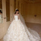 Elegant Ball Gown Strapless Long Wedding Dress 3D floral appliqués Tulle White Prom Dress MD505