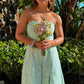 Glamorous Mint Green Strapless Jacquard Chiffon Slit Prom Dress DP8437