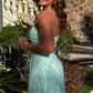 Glamorous Mint Green Strapless Jacquard Chiffon Slit Prom Dress DP8437