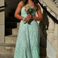 Glamorous Mint Green Strapless Jacquard Chiffon Slit Prom Dress DP8437