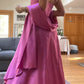 Vintage Hot Pink Spaghetti Strap A-Line Satin Prom Dress Evening Dress DP6367