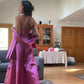 Vintage Hot Pink Spaghetti Strap A-Line Satin Prom Dress Evening Dress DP6367