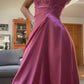 Vintage Hot Pink Spaghetti Strap A-Line Satin Prom Dress Evening Dress DP6367