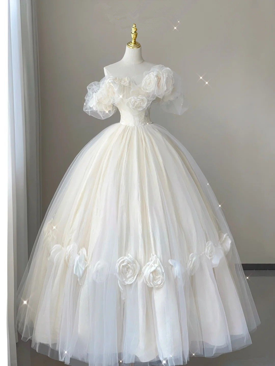 Lovely Off Shoulder A-Line Tulle Wedding Dress Quinceanera Dress,, DP4207