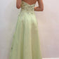 Vintage Pale Green Strapless A-Line Beaded Bodice Ruched Evening Gown DP8448