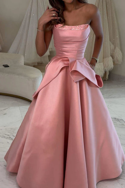 Vintage Pink Strapless Satin Beaded A-Line Ball Gown DP8436