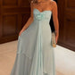 Trägerloses Vintage-Chiffon-Abendkleid mit floralen Details und Lagen-Look DP8439