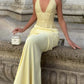 Vintage Blassgelbes Neckholder-Meerjungfrauen-Abendkleid mit Perlen DP8438